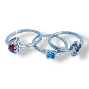 Silver 3 Ring Lot With Gemstones Size 5-7.5